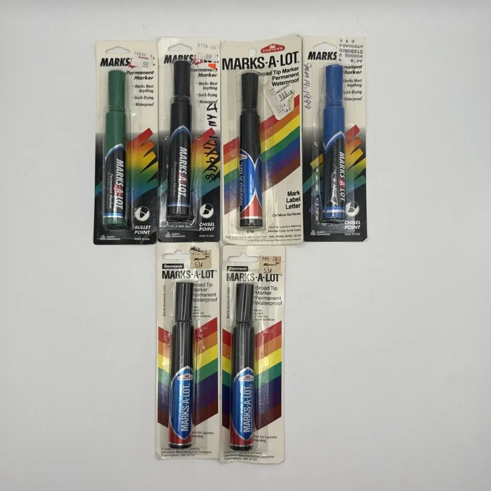 Vtg Dennison Marks-A-Lot Black Blue Green Permanent Broad Tip Marker Lot 6